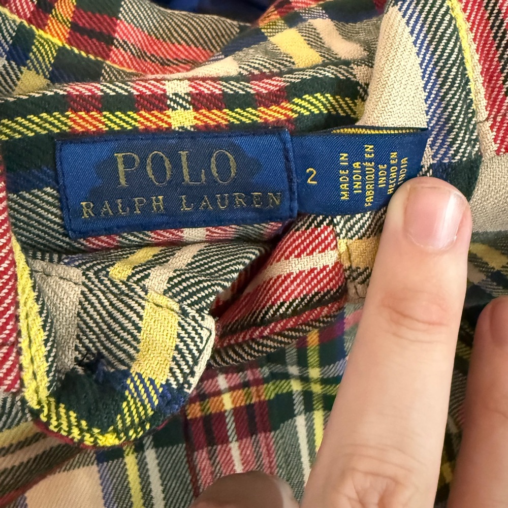 Polo Ralph Lauren Relaxed Fit‎ Monogram Cotton Twill Plaid Shirt Womens 2 Multi - Picture 5 of 7